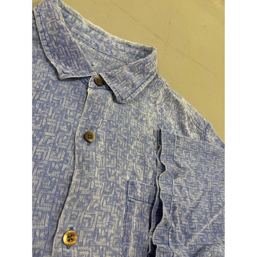 Tommy Bahama Mens XL Blue 100% Silk Geometric Pattern Short Sleeve Button Shirt